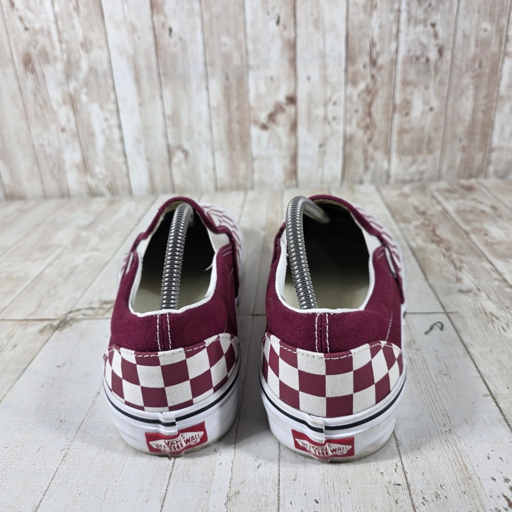 Vans Classic Slip-On Burgundy White Checkerboard Canvas Skate Shoes Mens 10 - Picture 3 of 8
